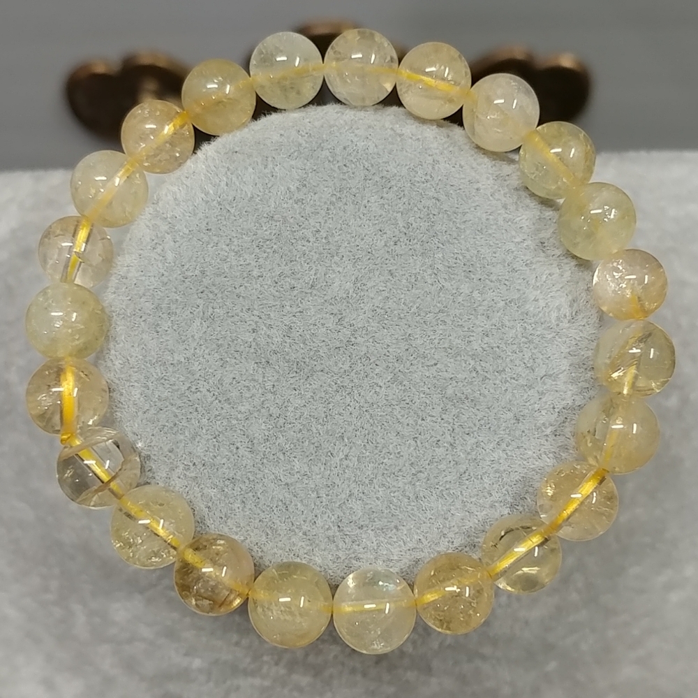 Citrine Beaded Stretch Bracelet Natural Gemstone 9mm Bead Yellow Citrine Crystal